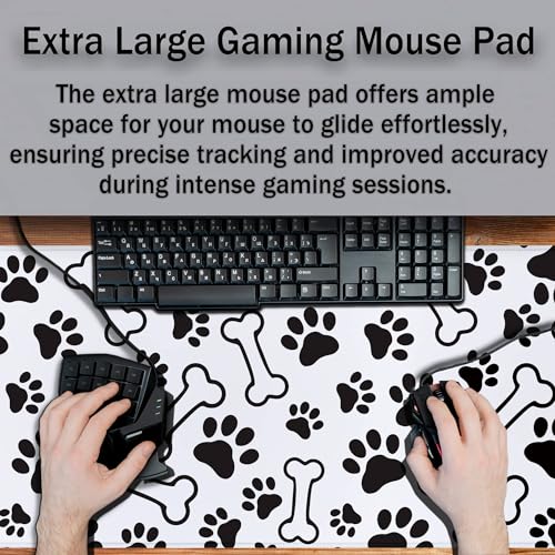 Desktop Mats Laptop Desk Mat Gaming Mouse Pad Extra Large Mouse Pads Computer Mats Office Pad Waterproof Non-Slip Rubber Base 35.4 X 15.7 for Game Office, Dogs Paws and Bones - color: Dogs Paws And Bones