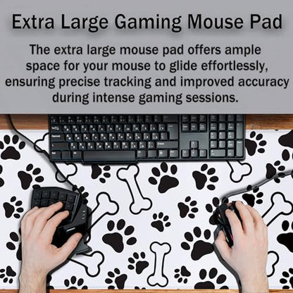 Desktop Mats Laptop Desk Mat Gaming Mouse Pad Extra Large Mouse Pads Computer Mats Office Pad Waterproof Non-Slip Rubber Base 35.4 X 15.7 for Game Office, Dogs Paws and Bones - color: Dogs Paws And Bones