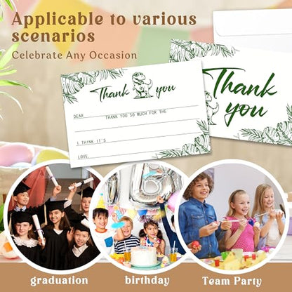 Kids Thank You Cards with Envelopes, Dinosaur Theme Fill in the Blank Thank You Notes for Kids, Toddler Stationery Set, Ideal for Birthday Party, Graduation & School Gag Gifts - B01 - color: Dinosaur Style