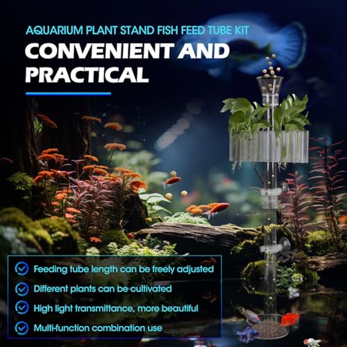 Aquarium Plant Holder Fish Feeding Tube Kit，Plant Holder for Aquarium，Fish Tank Feeder，Removable Adjustable Length Fish Feeder Tube，Fish Tank Plant Holder for Water Feature Decoration (2)