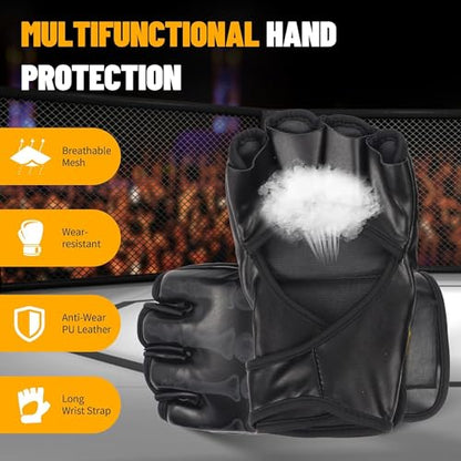 MMA Gloves, Half-Finger Boxing Fight Gloves MMA Mitts with Adjustable Wrist Band UFC Gloves for Sanda Sparring Punching Bag Training (One Size Fits Most) - color: White