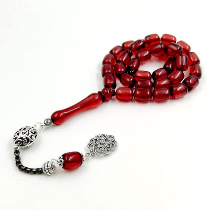 ALBASHAN Tasbih Red Resin 10x13mm Misbaha Turkish Design Muslim Accessories Islamic Bracelet Eid Gift - size: 10*13mmx45beads