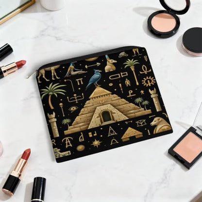 Ancient Egyptian Makeup Bag for Women, Cosmetic Pouch Travel Toiletry Organizer Bag 8.9"x6.5" Polyester - color: Ancient Egyptian