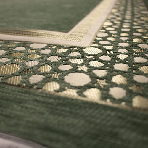Modefa Turkish Islamic Prayer Mat - Thin Woven Chenille Sajjadah - Intricate Praying Rug Ramadan Eid Gift - Traditional Muslim Janamaz Sajada for Men Women - Geometric Selcuk Star (Light Green) - color: Light Green