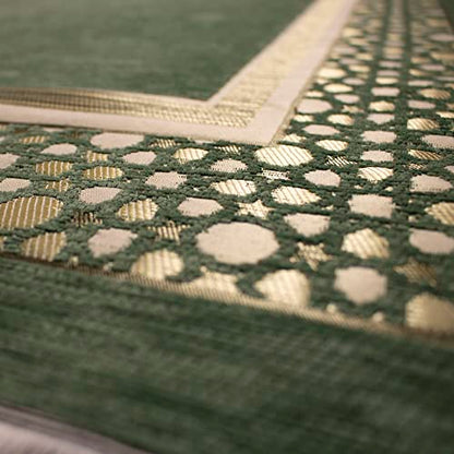 Modefa Turkish Islamic Prayer Mat - Thin Woven Chenille Sajjadah - Intricate Praying Rug Ramadan Eid Gift - Traditional Muslim Janamaz Sajada for Men Women - Geometric Selcuk Star (Light Green) - color: Light Green