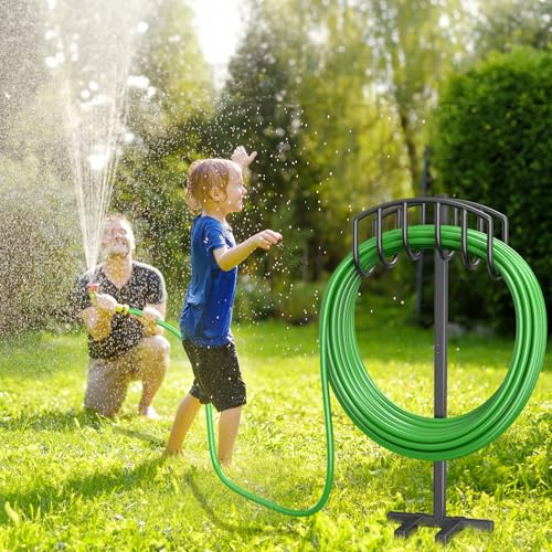 Garden Hose Holder, Detachable Metal Water Hose Holder Stand, Heavy Duty Freestanding Garden Hose Reel Rack and Hose Storage Organizer for Outside Yard - color: Black-Simple