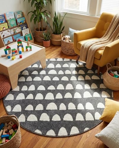 Rugs.com Whimsy Kids Collection Rug – 5 Ft Round Dark Gray Medium-Pile Rug Perfect for Kitchens, Dining Rooms - color: Dark Gray, size: 5' Round