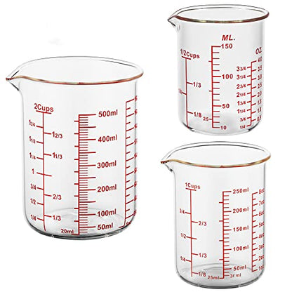 3 Piece Glass Measuring Cup Set, Includes 1/2-Cup, 1-Cup, and 2-Cup High Borosilicate Glasss Liquid Measuring Cups, Dishwasher, Freezer, Microwave, and Preheated Oven Safe, Essential Kitchen Tools - size: 1/2Cups/1Cups/2Cups Measuring Cup Set