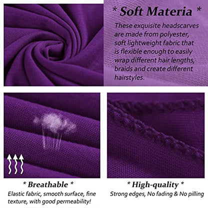 XTREND 1 Piece Head Wrap for Women Stretch Jersey Turban African Fashion Headband Solid Color Soft Extra Long Hair Scarf Caps Bohemian Soft Breathable Turbans Tie (Dark Purple) - color: Z1 Dark Purple