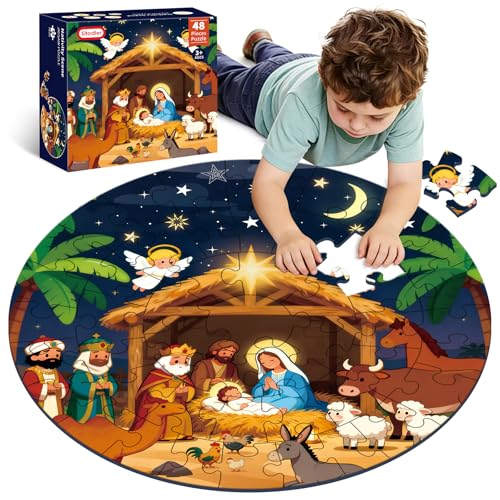 Sitodier Nativity Scene Puzzles for Kids Age 3-5 and 4-6, 48pcs Nativity Large Floor Jigsaw Puzzle Educational Toys Easter Birthday Gift for Toddlers Boys Girls Ages 3 4 5 6 Years Old - style: 48pcs Nativity Scene Floor Puzzles for Kids