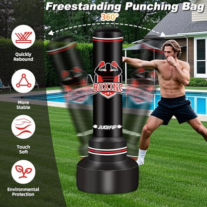 Freestanding Punching Bag with Gloves, 70'' Heavy Boxing Bag with Stand for Adult Teens, Standing Women Men Inflatable Kickboxing Bags for Beginners Training MMA Muay Thai Fitness - style: Strong Men Pattern