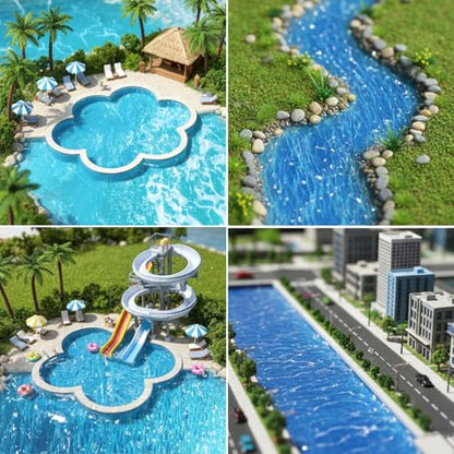6 Pcs Artificial Ripple Water Effect Sheets Ocean Diorama Supplies Paper Self Adhesive Realistic Stream Background Miniature River Scenery DIY Accessories for Sand Table Model Decor Lake(2 Styles)