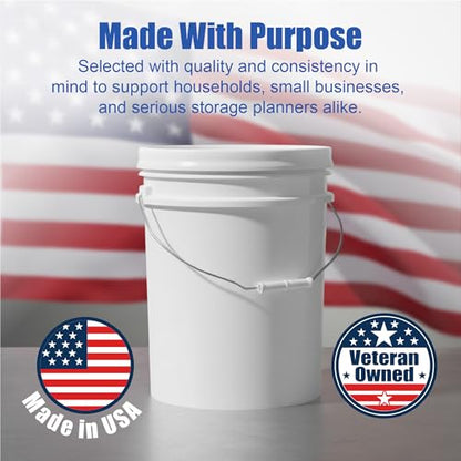 5 Gallon Bucket - Food Grade Bucket BPA-Free, White, 6 Packs | Metal Handle Grip, Heavy-Duty 90 Mil HDPE Plastic Pail, Food Safe Stackable Utility Container, Lid Not Included, Made in USA - color: White, size: 6 Packs