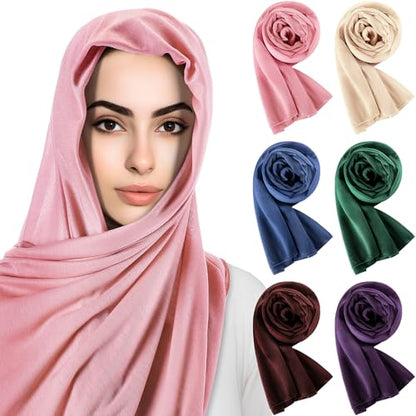 6 Pack Hijab Scarves for Women Muslim Head Wraps Jersey Hijab Soft Long Scarf Wrap for Muslim Shawl - color: Bright Colors