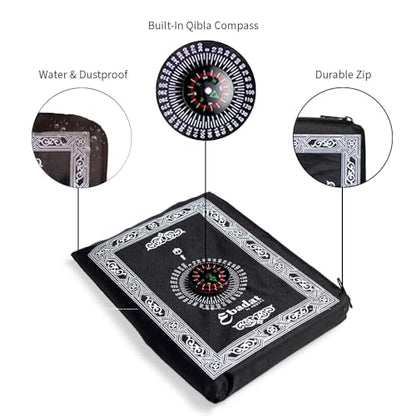 ABDEEZ Portable Travel Prayer Mats | Compass, Weights (Keeps mat in Place), and Pouch, Pocket Size (Single Pack) (Black) - color: Black