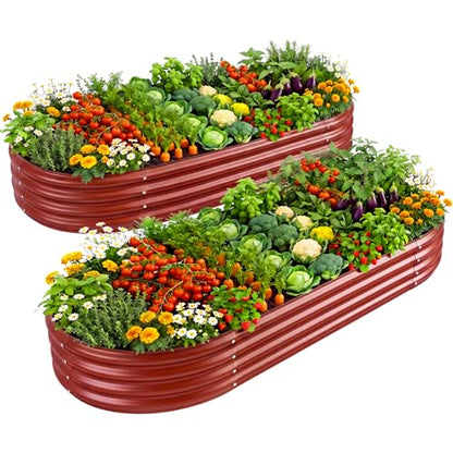 Land Guard 2 Pcs 6ft Metal Raised Garden Bed, 6 x 3 x 1 Galvanized Planter Raised Beds for Vegetables, Brown - color: 4-brown, size: 6×3×1ft(2pcs）