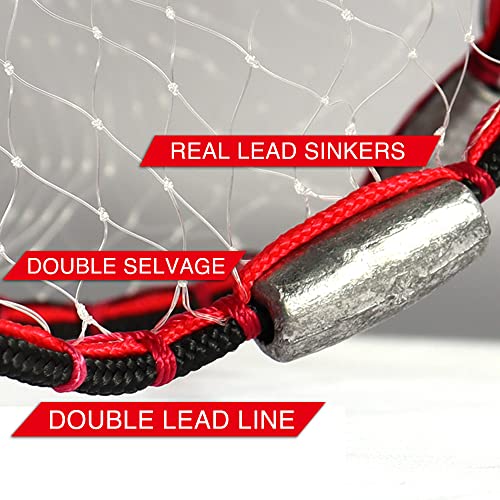 Cast Net, Lead, 3-12ft Radius, 3/8 and 1/4 in Mesh, for Bait Fish | Stainless Steel Swivel, Neoprene Wrist Strap, Repair Kit Included, Storage Box Included - size: 10ft Radius, 3/8" Mesh