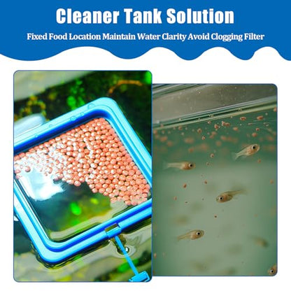 2PCS Small Fish Feeding Ring, Square and Round Mini Aquarium Feeder with Strong Suction Cup Floating Fish Feeder Ring for Betta Goldfish Guppy (Blue) - color: Blue