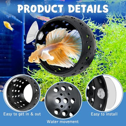 Fhiny 2 PCS Betta Hide, Beta Fish Tank Decor, Suction Cup Shrimp Tunnel, Betta Resting Spot, Aquarium Hammock Hideout Cave for Guppy Resting(Black)