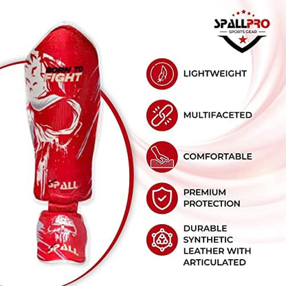 Muay Thai Shin Guards for Kickboxing Martial Arts BJJ Boxing Equipment MMA Training and Sparring Leg Guard with Instep Protection Pads - color: BTF-Red, size: Small-Medium