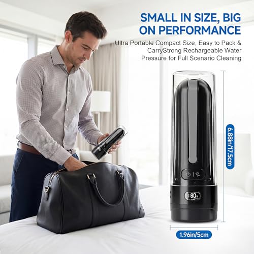 SOFAR Portable Travel Bidet, for Postpartum Men Women Camping Hiking Black | Travel Must-Have, USB-C Charging 3 Pressure Modes, 260 Uses/Charge, IPX7 Waterproof, Foldable & Compact, Standard Bottle Fit - color: Black