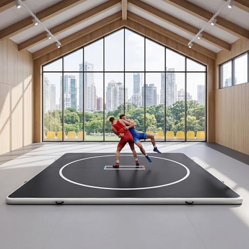 Inflatable Wrestling Mat 10FT / 13FT x 4IN, PVC Portable Wrestling Mats for Home, 4" Thick Jiu Jitsu Mats with Circles for Wrestling, Martial Arts, Jitsu, BJJ, Boxing, MMA, Judo Indoor Outdoor Use - size: 13FT*13FT*4IN