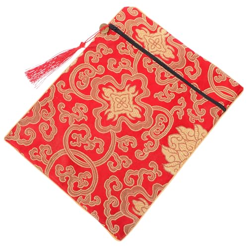 STOBAZA Red Silk Cloth Book Sleeve for Buddhist Scriptures and Books with Hand-Carry Feature, Protecting Documents a Serene Buddhist Atmosphere, for Travel and Daily Use