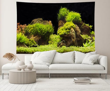 20x10ft Fish Tank Backdrop Aquarium Underwater Grass Leaves Aquatic Plant River Stone Bed Lake Background Diving Holiday Fishing Party Decoration Photo Props Wallpaper - size: 20x10FT