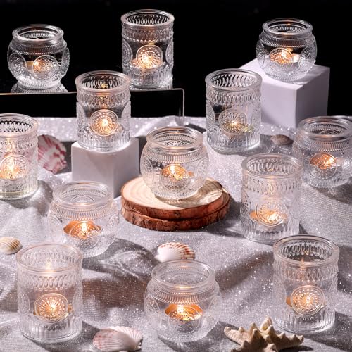 DARJEN 24Pcs Clear Votive Candle Holders - Glass Tea Light Candle Holder, Candle Holders Bulk, Embossed Candle Votives for Wedding Centerpiece & Home Decor - color: Clear, size: 24 PCS
