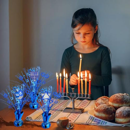 Suzile 6 Sets Chanukah Decorations Hanukkah Table Centerpieces Metallic Foil Spray Decor, Blue Burst Centerpieces David Stars Table Top Set for Christmas Holiday Party Supplies Home Table Decorations