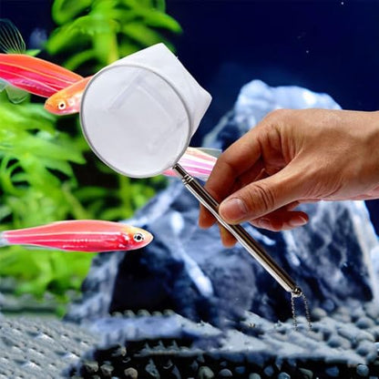 Aquarium Net with Extendable Long Handle, Adjustable Wastes Skimming Cleaning Tools Nylon Fishing Mesh Nets with Long Plastic Handle - color: round, style: S