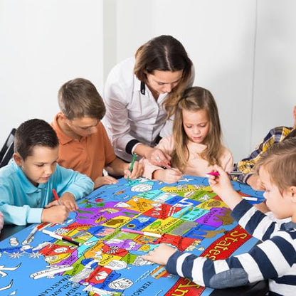 Gatherfun USA 컬러링 액티비티 - 대형 80.9 x 182.9cm(31.5 x 72인치) 교육용 포스터 - 학교 이벤트 및 생일 파티에 이상적, 교실 벽 장식 또는 테이블 커버로 다용도 - style: SA MAP