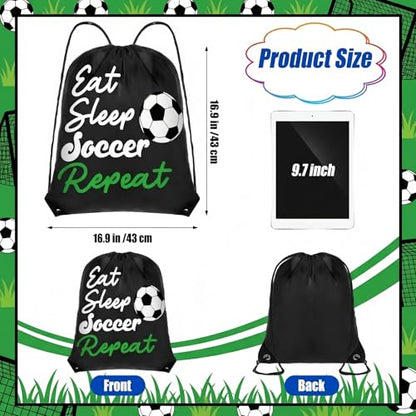 Reallnaive Party Favors Gifts, 24 oz Water Bottles Reusable Sport Squeeze Drinking Cup, Eat Sleep Drawstring Bag Cinch Sack Sport Pack for School Team Gift Event Accessories - style: Soccer