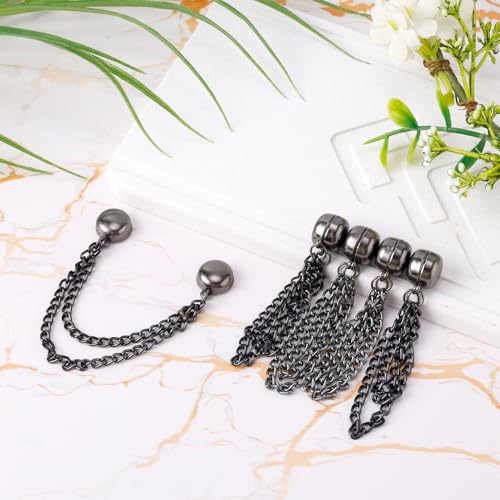 8pcs Multi-Function Magnetic Clothing Clips, Magnetic Button Clips with Chain Widely Used Magnet Clothing Pins Pant Waist Tightener Clip for Shirt Skirt Pants Dress(Black) - color: Dark Gray