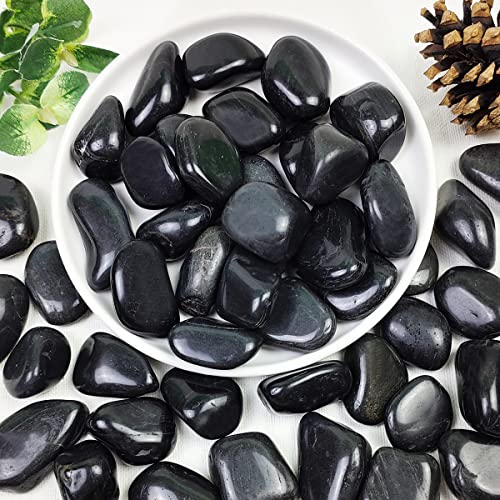 5lbs Black Pebbles for Plants, 1-2 Inch High Polished Natural River Rocks for Landscaping, Decorative Stones Vase Filler Fish Tank Aquariums Garden Outdoor and Indoor DIY - color: Black, size: 5 Pounds