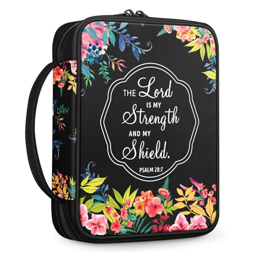 FINPAC Bible Cover, Carrying Book Case Bible Bag with Handle - color: Floral Black