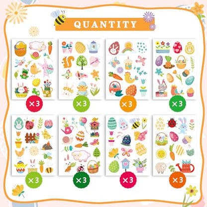 Easter Stickers for Kids, 24 Sheets Spring Stickers, Easter Theme Stickers Easter Egg Bunny Stickers for Easter Party Favor Supplies, Easter Treats for Kids, Easter Basket Stuffers - style: Easter