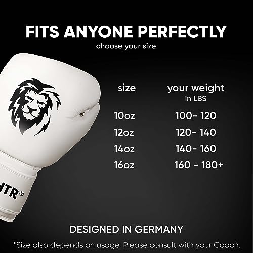 FIGHTR® Pro Boxing Gloves Made of Genuine Leather | Men and Women | for Boxing, MMA, Muay Thai, Kickboxing & Martial Arts 10 12 14 16 oz | incl. Carrying Bag - color: Off White, size: 14oz