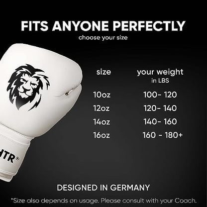 FIGHTR® Pro Boxing Gloves Made of Genuine Leather | Men and Women | for Boxing, MMA, Muay Thai, Kickboxing & Martial Arts 10 12 14 16 oz | incl. Carrying Bag - color: Off White, size: 14oz