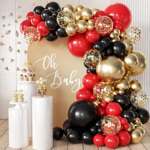 Red Black Gold Balloons Garland Arch Kit with Gold Confetti (166 PCS) - color: Red-black-gold