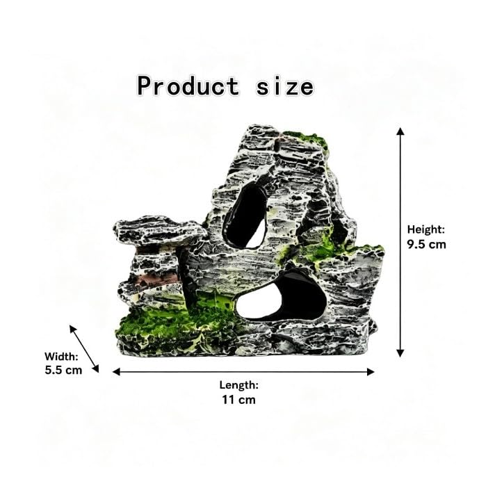 Resin Aquarium Mountain Decor with Moss Rock Cave - Multi-Level Terrain for Fish Tank Landscaping, Natural-Looking Rockery Design with Hidden Cave and Crevices for Shrimp,Reptile Habitat Aquascaping