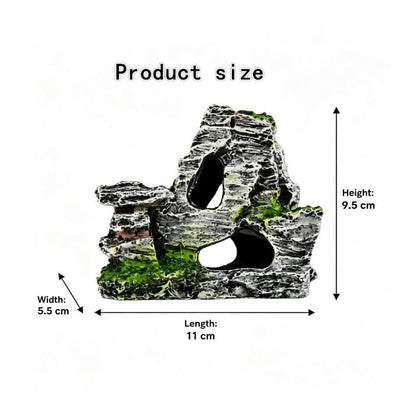 Resin Aquarium Mountain Decor with Moss Rock Cave - Multi-Level Terrain for Fish Tank Landscaping, Natural-Looking Rockery Design with Hidden Cave and Crevices for Shrimp,Reptile Habitat Aquascaping