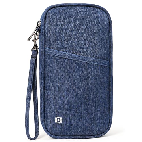 Travel Passport Wallet,RFID Blocking Waterproof Passport Holder Family Portable Travel Document Organizer for Men and Women - color: A-Dark Blue