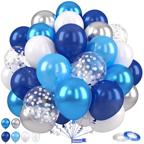 Blue Silver Balloons for Boys Baby Shower Gender Reveal Mens Birthday Party - color: Blue Silver, size: 50 Pcs