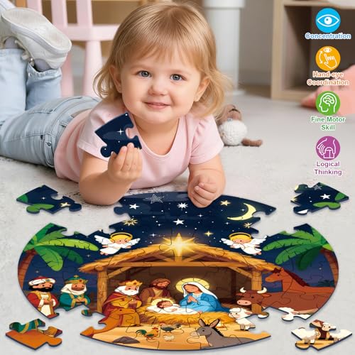 Sitodier Nativity Scene Puzzles for Kids Age 3-5 and 4-6, 48pcs Nativity Large Floor Jigsaw Puzzle Educational Toys Easter Birthday Gift for Toddlers Boys Girls Ages 3 4 5 6 Years Old - style: 48pcs Nativity Scene Floor Puzzles for Kids