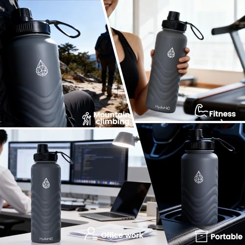 24oz Stainless Steel Insulated Water Bottle, 48H Ice Cold & 24H Hot, Leak-Proof Wide Mouth Lids (Straw & Spout), BPA-Free Bottles, Mens Water Bottle for Gym, Hiking, Travel - Grey - color: Gray, size: 24 Ounces