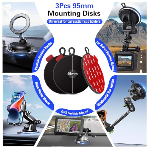 Dashboard Pad Mounting Disk for Suction Cup, 95mm (3.74") Heat Resistant Adhesive Disc for Dash Camera Windshield Holder, GPS, Tablet, Car Phone Bracket Base with Sticky Adhesion Replacement 3 Pack
