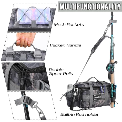 Sougayilang Fishing Tackle Bags with 3600 Tackle Tray - Fishing Tackle Storage Bags for Saltwater or Freshwater Fishing Gear - Padded Shoulder Strap - Tackle Box Bag Fishing Bag(Grey) - color: Grey with a 3600 Tackle Tray