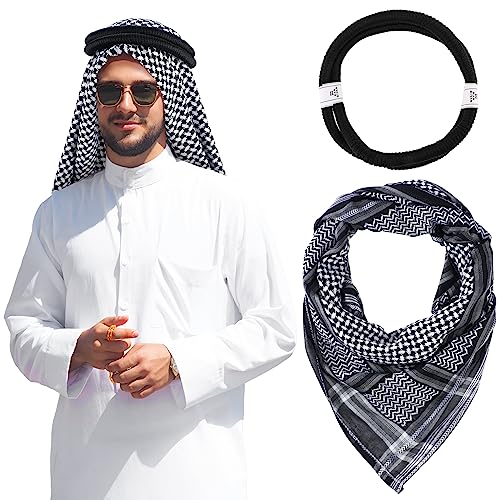 Hoolerry Keffiyeh Arab Turban Shemagh Head Scarf for Men - color: Grey and Black