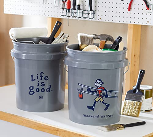 Life is Good Jake's Weekend Warrior 5 Gallon Bucket, 2 Pack, BPA-Free | Heavy-duty plastic buckets with comfortable handles for gardening, storage, cleaning, and home improvement projects. - size: Jake's Weekend Warrior